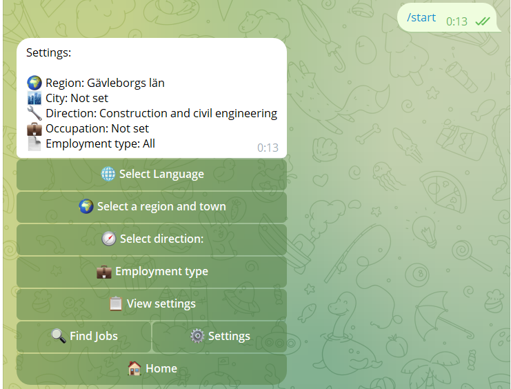 Telegram Job Search Bot (Sweden) — Vacancies, Filters, Favorites & Multilingual UI