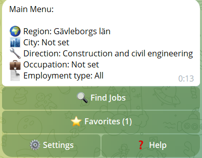 Telegram Job Search Bot (Sweden) — Vacancies, Filters, Favorites & Multilingual UI
